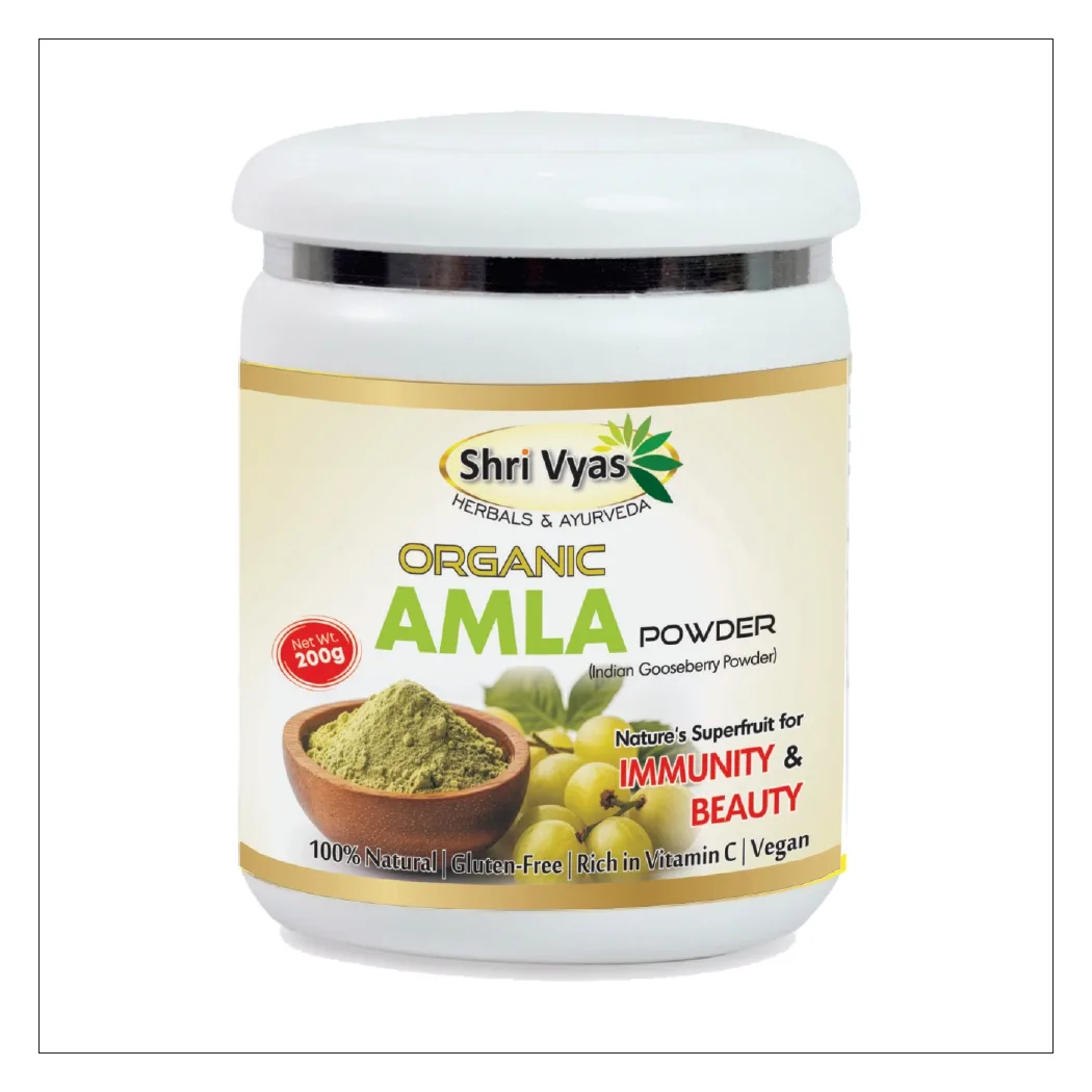 Shri Vyas Organic Amla Powder (200g) | 100% Natural Indian Gooseberry Powder | Rich in Vitamin C | Boosts Immunity, Hair & Skin Health | Gluten-Free & Vegan