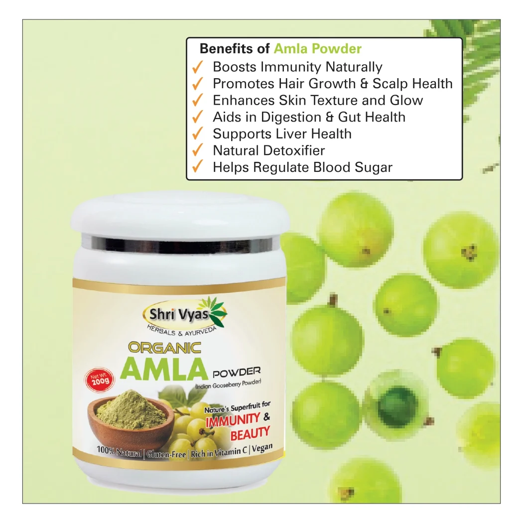 Shri Vyas Organic Amla Powder (200g) | 100% Natural Indian Gooseberry Powder | Rich in Vitamin C | Boosts Immunity, Hair & Skin Health | Gluten-Free & Vegan - Image 2