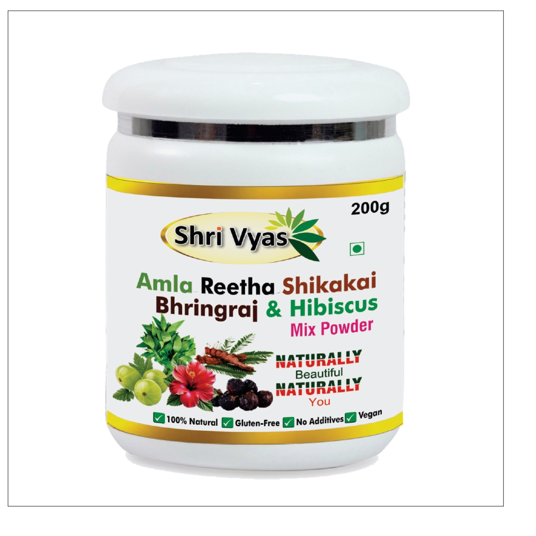 Shri Vyas Amla Reetha Shikakai Bhringraj & Hibiscus Powder | Herbal Hair Wash & Hair Care Powder | Controls Hair Fall, Promotes Hair Growth | 100% Natural & Chemical-Free | 200g