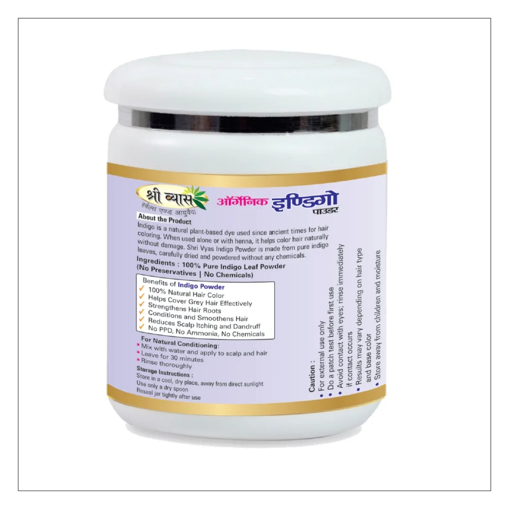 Shri Vyas Organic Indigo Powder for Hair – 100% Herbal Natural Hair Coloring Powder | Chemical-Free, No Preservatives, Vegan | For Black & Dark Brown Hair | 200g - Image 4