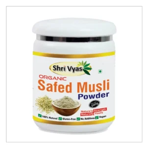 Shri Vyas Organic Safed Musli Powder – Ayurvedic Herbal Powder for Strength & Vitality Support | 100% Natural, Gluten-Free, Vegan | No Additives | 200g